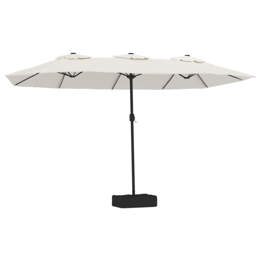 vidaXL Umbrelă de grădină cu două capete/LED, alb nisipiu, 449x265 cm