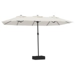 vidaXL Umbrelă de grădină cu două capete/LED, alb nisipiu, 449x265 cm
