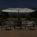 vidaXL Umbrelă de grădină cu două capete/LED, alb nisipiu, 449x265 cm