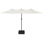 vidaXL Umbrelă de grădină cu două capete/LED, alb nisipiu, 449x265 cm
