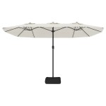 vidaXL Umbrelă de grădină cu două capete/LED, alb nisipiu, 449x265 cm