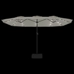 vidaXL Umbrelă de grădină cu două capete/LED, alb nisipiu, 449x265 cm