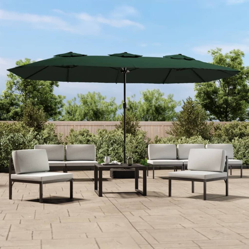 vidaXL Umbrelă de grădină cu două capete cu LED-uri, verde, 449x265 cm