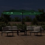 vidaXL Umbrelă de grădină cu două capete cu LED-uri, verde, 449x265 cm