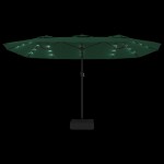 vidaXL Umbrelă de grădină cu două capete cu LED-uri, verde, 449x265 cm