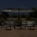 vidaXL Umbrelă de grădină cu două capete cu LED, antracit, 449x265 cm