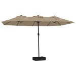vidaXL Umbrelă soare cu două capete cu LED-uri, gri taupe, 449x265 cm