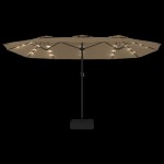 vidaXL Umbrelă soare cu două capete cu LED-uri, gri taupe, 449x265 cm
