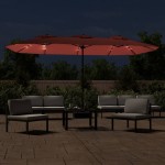 vidaXL Umbrelă de grădină cu două capete/LED, cărămiziu, 449x265 cm