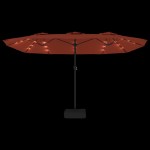 vidaXL Umbrelă de grădină cu două capete/LED, cărămiziu, 449x265 cm