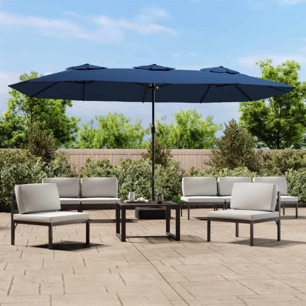 vidaXL Umbrelă de grădină cu două capete/LED-uri, azuriu, 449x265 cm