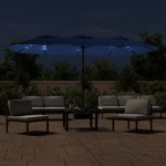 vidaXL Umbrelă de grădină cu două capete/LED-uri, azuriu, 449x265 cm
