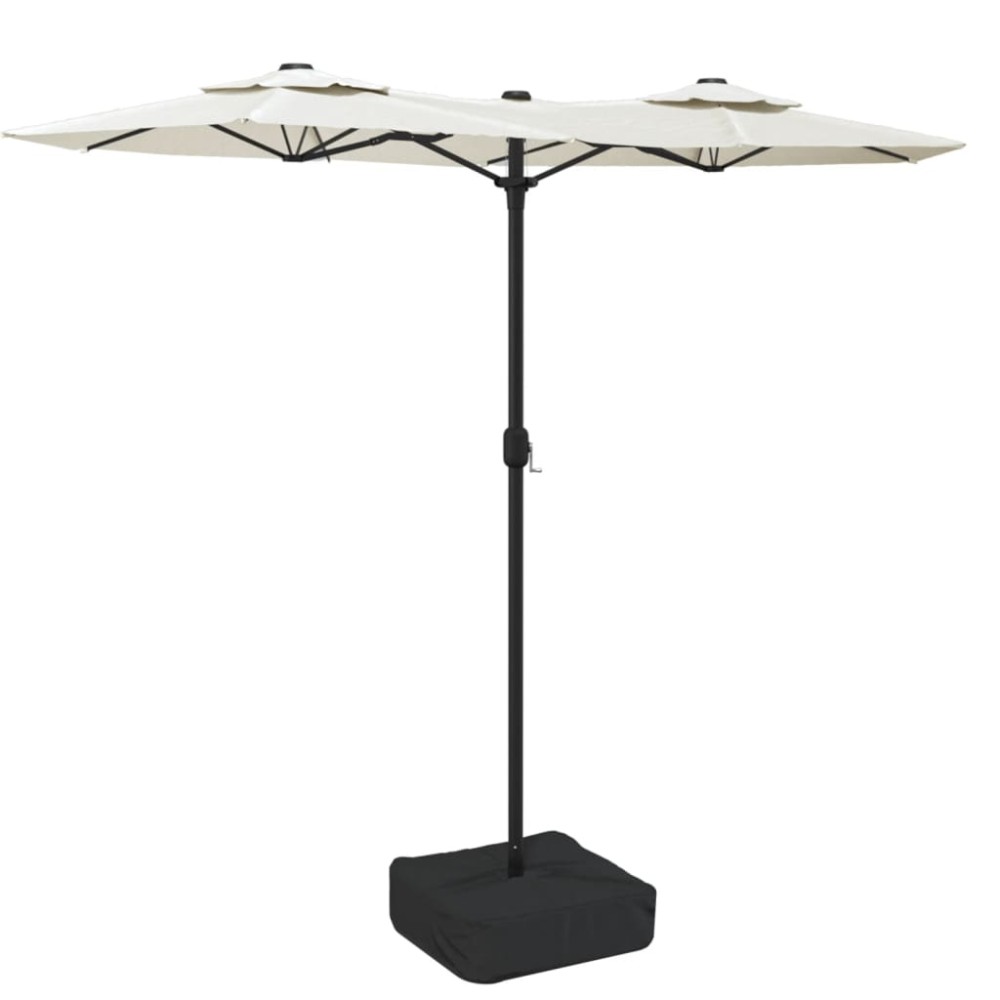 vidaXL Umbrelă de grădină cu două capete/LED, alb nisipiu, 316x145 cm