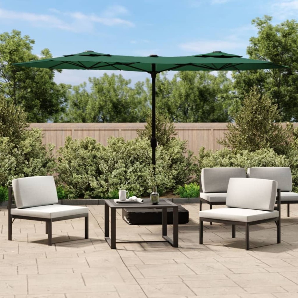 vidaXL Umbrelă de grădină cu două capete cu LED-uri, verde, 316x145 cm
