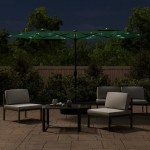 vidaXL Umbrelă de grădină cu două capete cu LED-uri, verde, 316x145 cm
