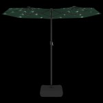 vidaXL Umbrelă de grădină cu două capete cu LED-uri, verde, 316x145 cm