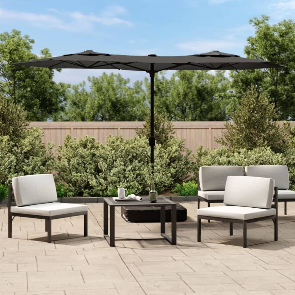 vidaXL Umbrelă de grădină cu două capete/LED-uri, antracit, 316x145 cm