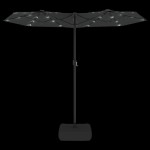 vidaXL Umbrelă de grădină cu două capete/LED-uri, antracit, 316x145 cm