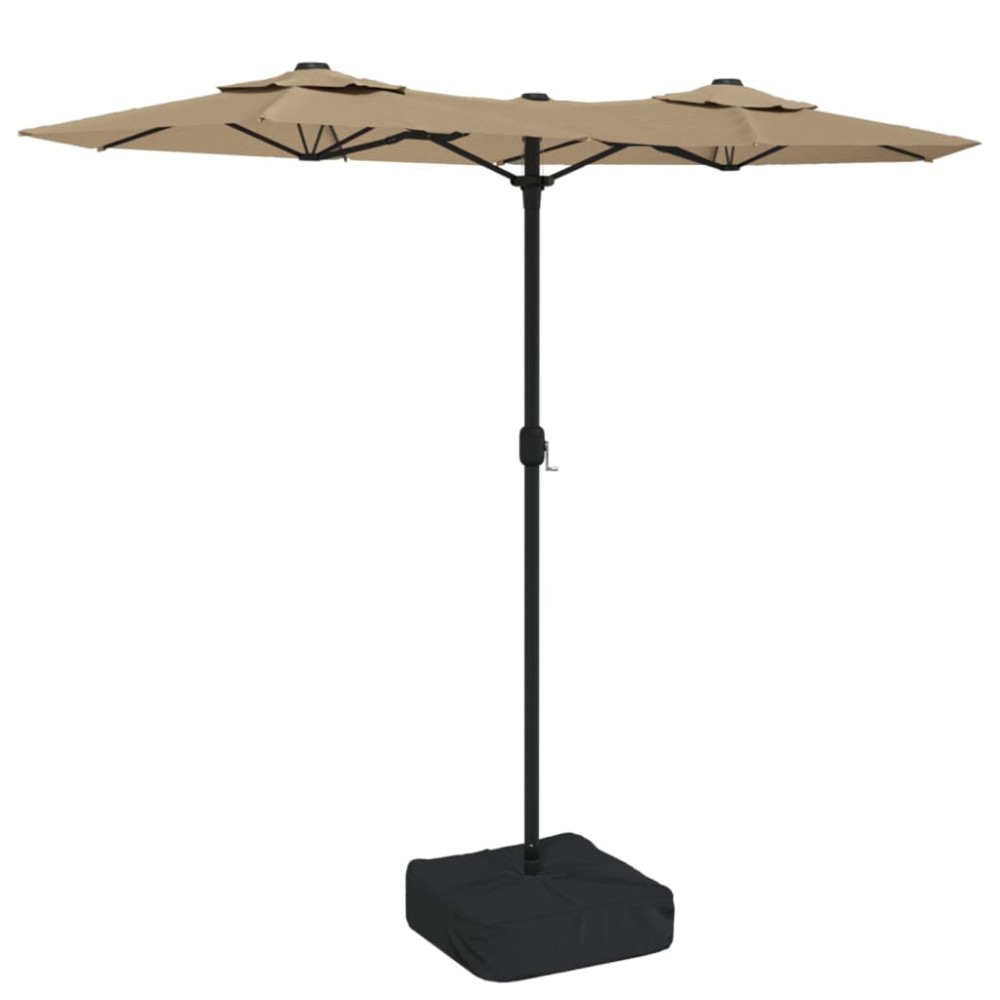 vidaXL Umbrelă de grădină cu două capete cu LED-uri, taupe, 316x145 cm
