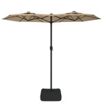 vidaXL Umbrelă de grădină cu două capete cu LED-uri, taupe, 316x145 cm
