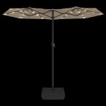 vidaXL Umbrelă de grădină cu două capete cu LED-uri, taupe, 316x145 cm