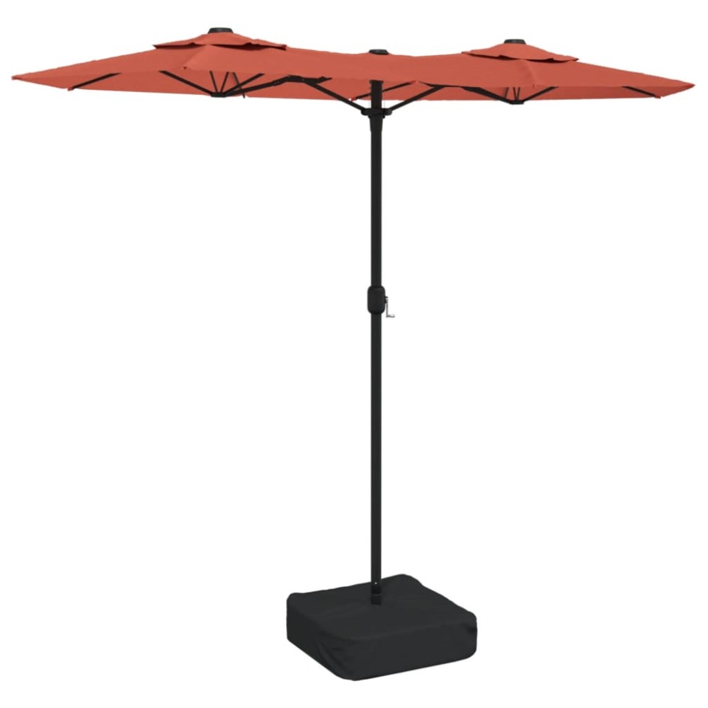 vidaXL Umbrelă de grădină cu două capete/LED-uri, cărămiziu 316x145 cm