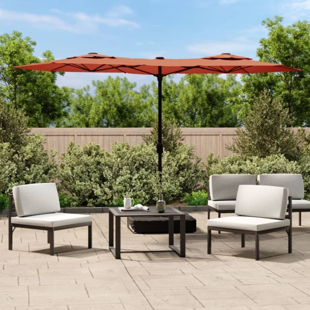 vidaXL Umbrelă de grădină cu două capete/LED-uri, cărămiziu 316x145 cm