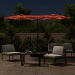 vidaXL Umbrelă de grădină cu două capete/LED-uri, cărămiziu 316x145 cm vidaXL Umbrelă de grădină cu două capete/LED-uri, cărămiziu 316x145 cm