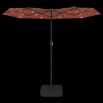 vidaXL Umbrelă de grădină cu două capete/LED-uri, cărămiziu 316x145 cm vidaXL Umbrelă de grădină cu două capete/LED-uri, cărămiziu 316x145 cm