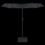 vidaXL Umbrelă de grădină cu două capete cu LED-uri, negru, 316x145 cm