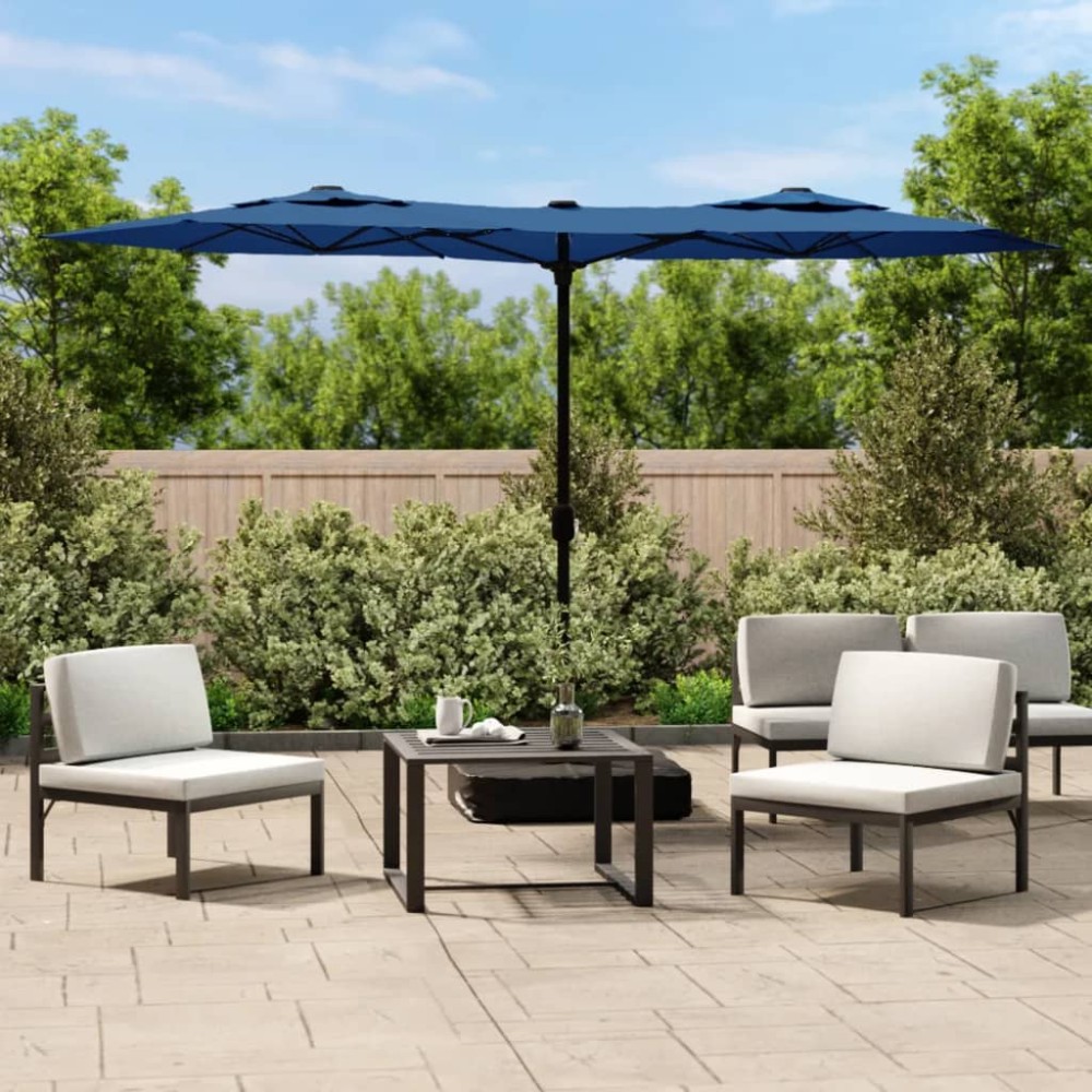 vidaXL Umbrelă de grădină cu două capete/LED-uri, azuriu, 316x145 cm
