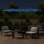 vidaXL Umbrelă de grădină cu două capete/LED-uri, azuriu, 316x145 cm