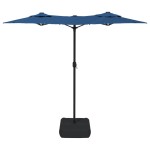 vidaXL Umbrelă de grădină cu două capete/LED-uri, azuriu, 316x145 cm