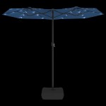 vidaXL Umbrelă de grădină cu două capete/LED-uri, azuriu, 316x145 cm