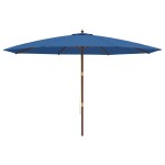 vidaXL Umbrelă de soare de grădină stâlp din lemn, albastru 400x273 cm
