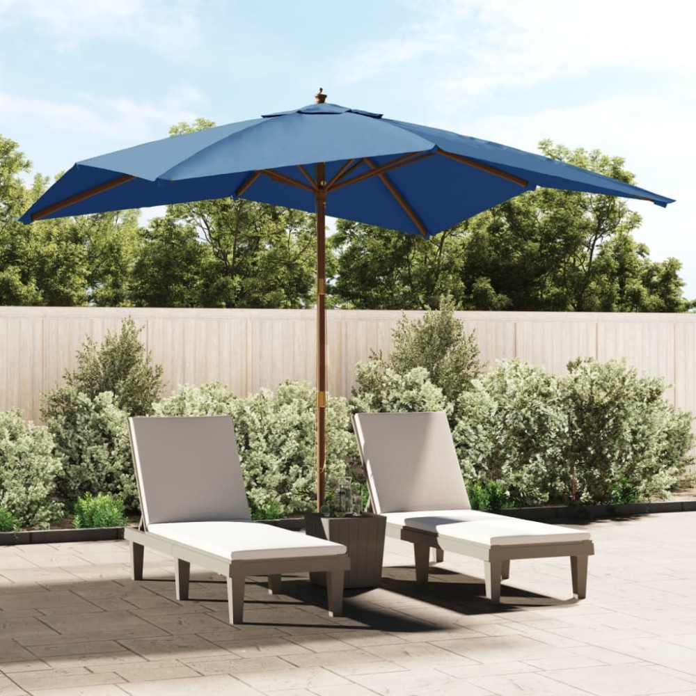 vidaXL Umbrelă de grădină stâlp din lemn, albastru azur 300x300x273 cm