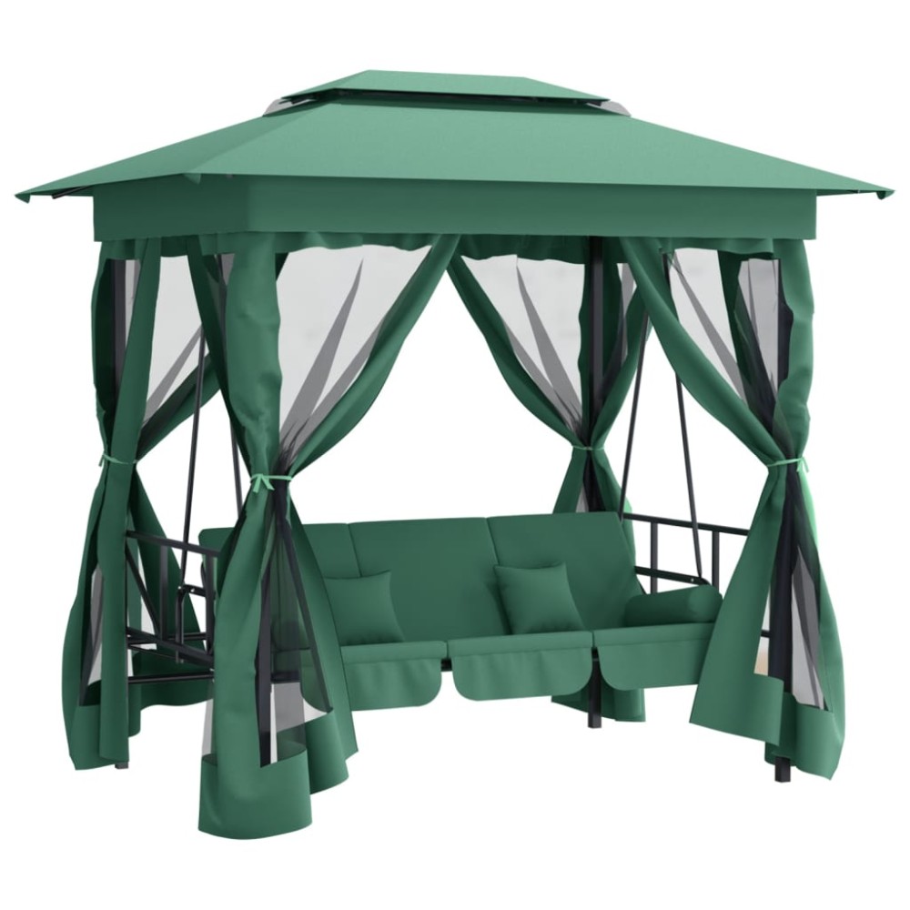 vidaXL Pavilion de grădină & balansoar convertibil verde textil & oțel