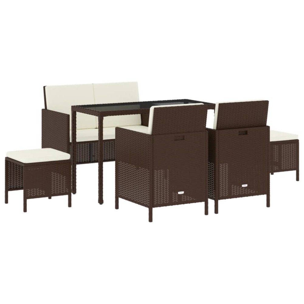 vidaXL Set mobilier de grădină, 6 piese, cu perne, maro, poliratan