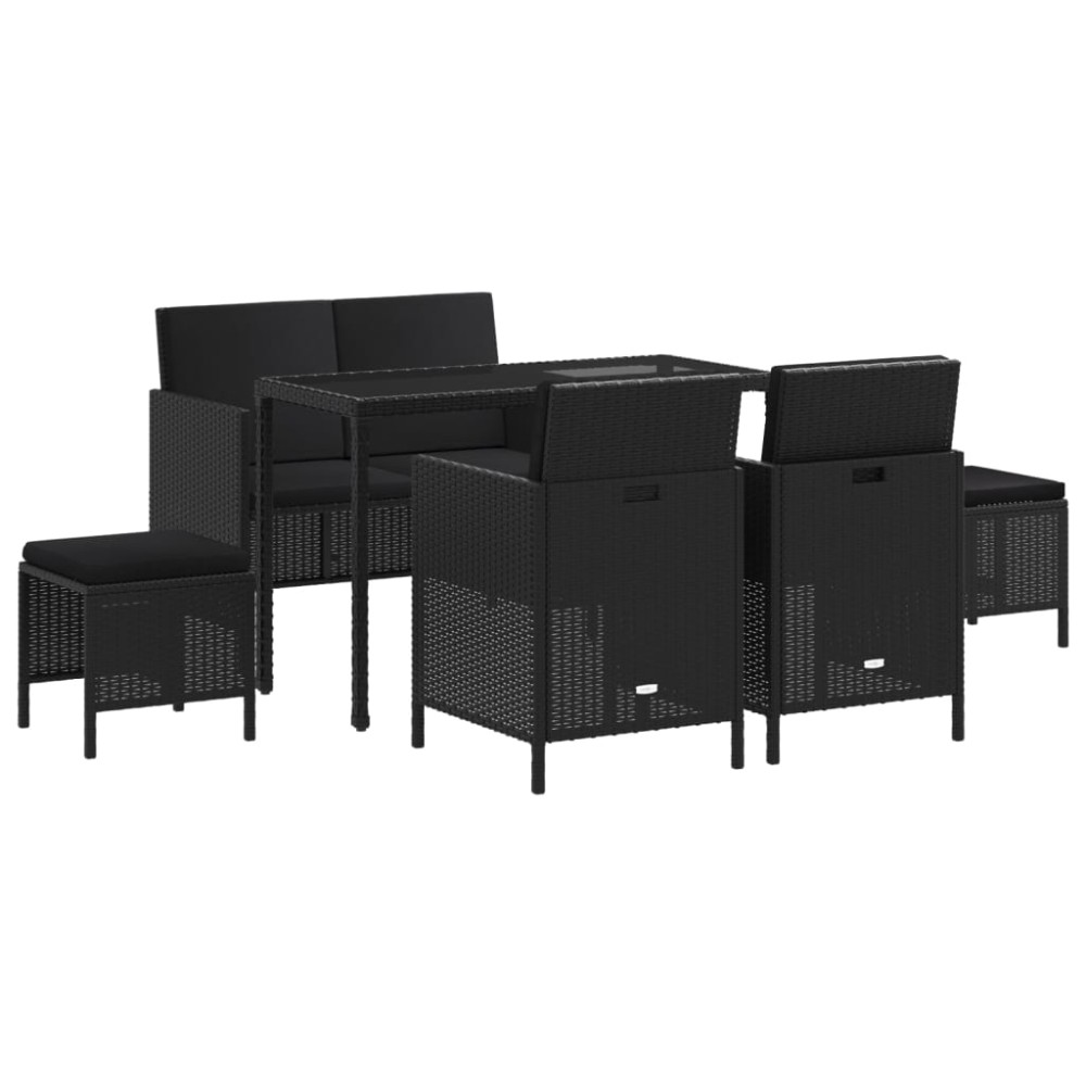 vidaXL Set mobilier de grădină cu perne, 6 piese, negru, poliratan
