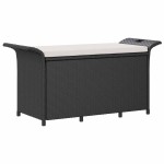 vidaXL Bancă de grădină cu pernă, negru, 116x46x57 cm, poliratan vidaXL Bancă de grădină cu pernă, negru, 116x46x57 cm, poliratan