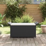 vidaXL Bancă de grădină cu pernă, negru, 116x46x57 cm, poliratan vidaXL Bancă de grădină cu pernă, negru, 116x46x57 cm, poliratan