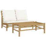 vidaXL Set mobilier de grădină cu perne alb crem, 2 piese, bambus vidaXL Set mobilier de grădină cu perne alb crem, 2 piese, bambus