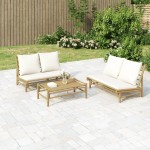 vidaXL Set mobilier de grădină cu perne alb crem, 2 piese, bambus vidaXL Set mobilier de grădină cu perne alb crem, 2 piese, bambus
