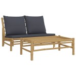 vidaXL Set mobilier de grădină cu perne gri închis, 2 piese, bambus