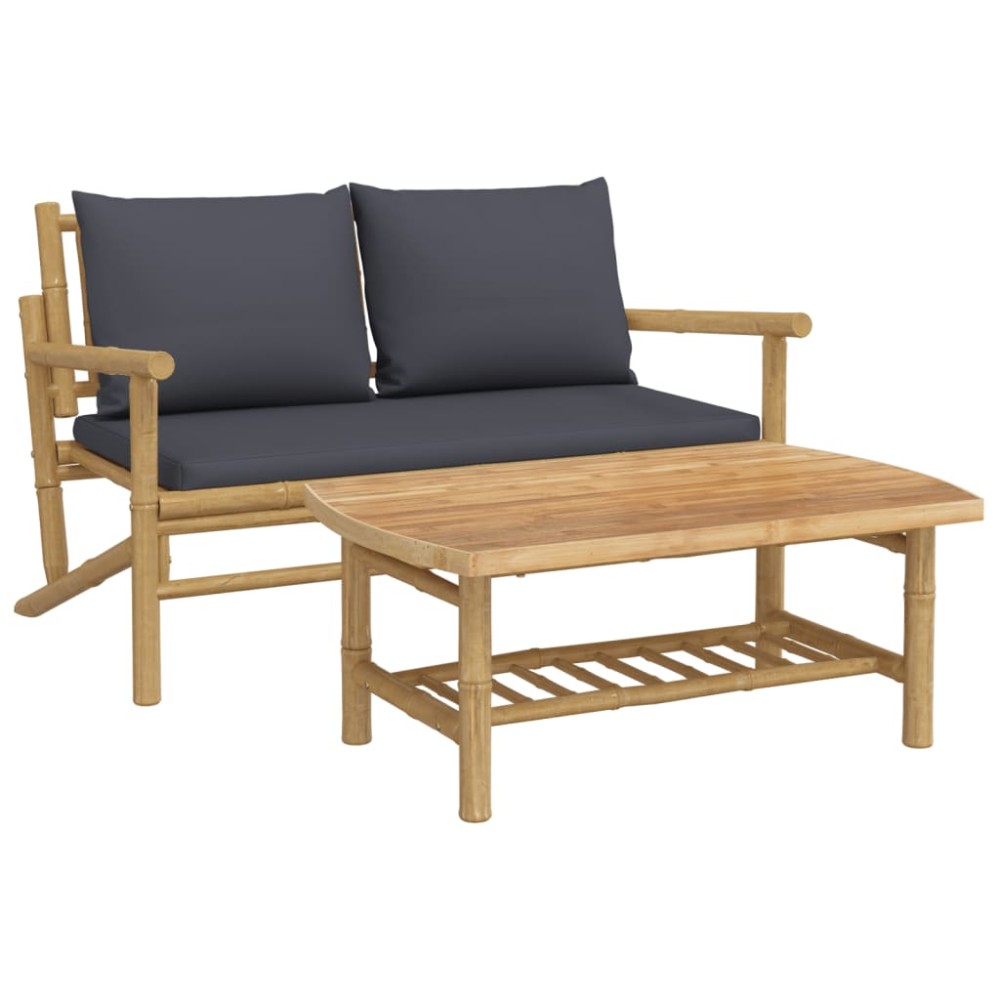 vidaXL Set mobilier de grădină cu perne gri închis, 2 piese, bambus