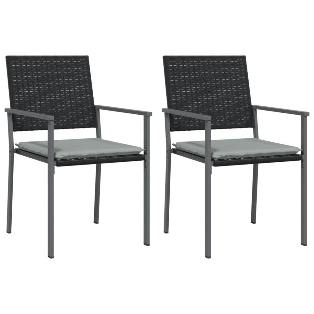 vidaXL Scaune de grădină cu perne 2 buc. negru 54x62,5x89 cm poliratan