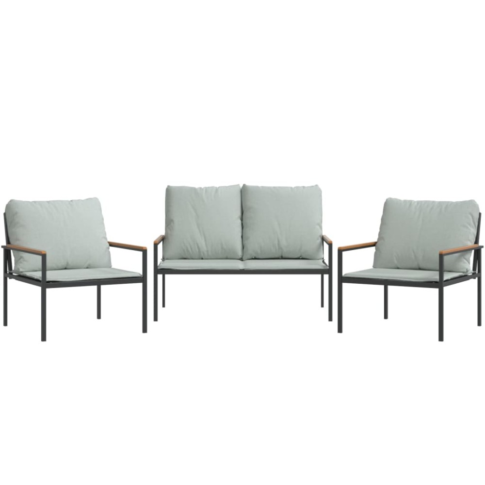 vidaXL Set mobilier de grădină, cu perne, antracit, 3 piese, oțel