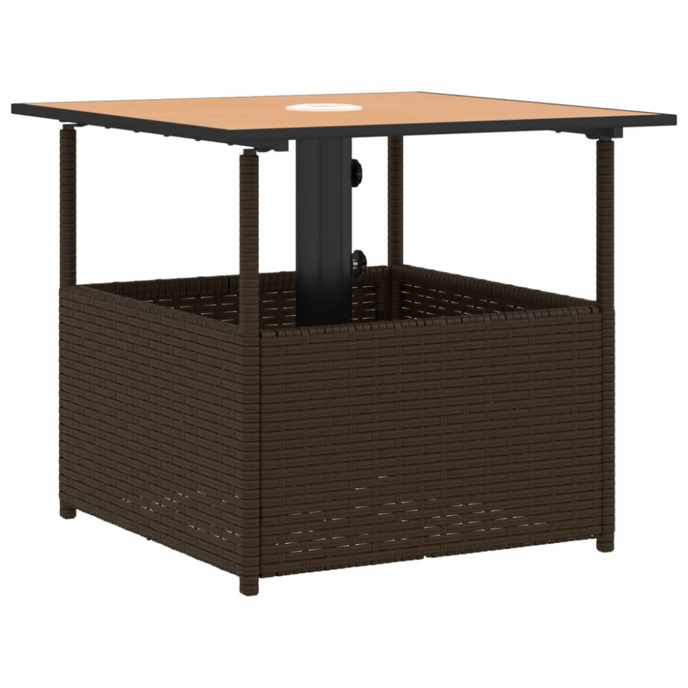 vidaXL Masă grădină cu orificiu umbrelă maro 55x55x46,5 cm poliratan
