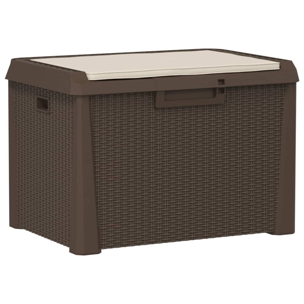vidaXL Cutie depozitare de grădină cu pernă de șezut, maro, 125 L, PP