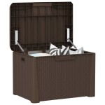 vidaXL Cutie depozitare de grădină cu pernă de șezut, maro, 125 L, PP vidaXL Cutie depozitare de grădină cu pernă de șezut, maro, 125 L, PP